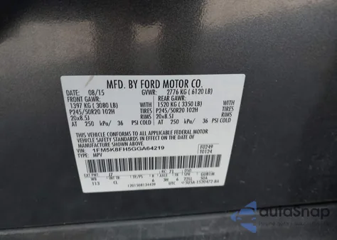 2016 Ford Explorer Limited из США, поврежденный, VIN 1FM5K8FH5GGA64219